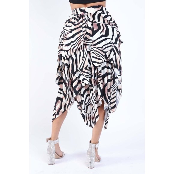 Women's Unique Daily wear Zebra Print Layered Draping Midi Skirt Zebra S M L - Picture 4 of 12